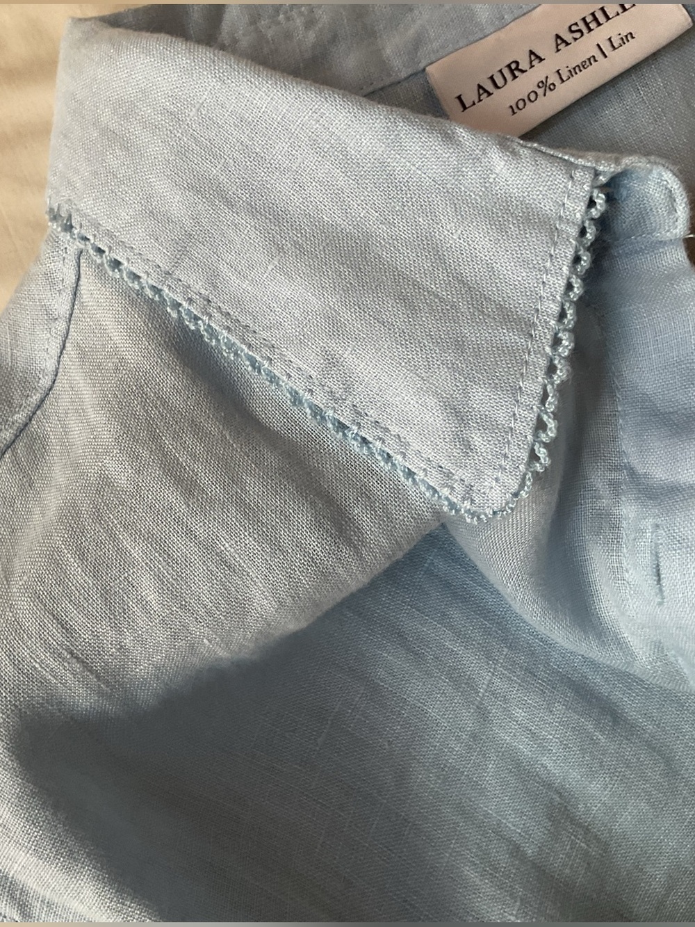 Laura Ashley Pale Blue Linen Button-Front Blouse - Picture 2 of 5